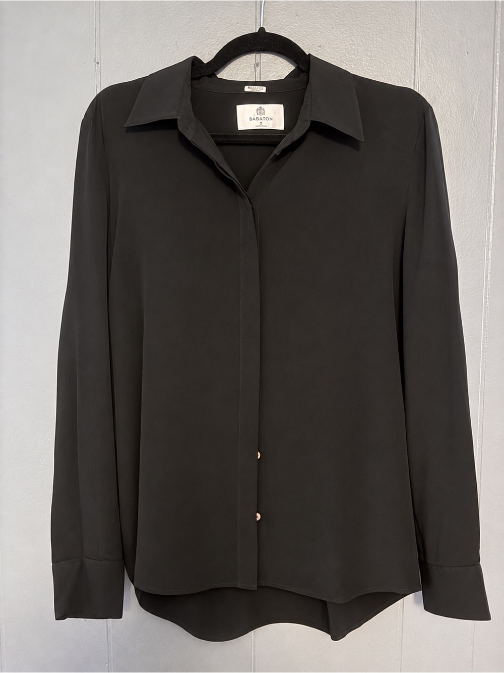 Aritzia Babaton Black Long-Sleeve Silk Button Shirt